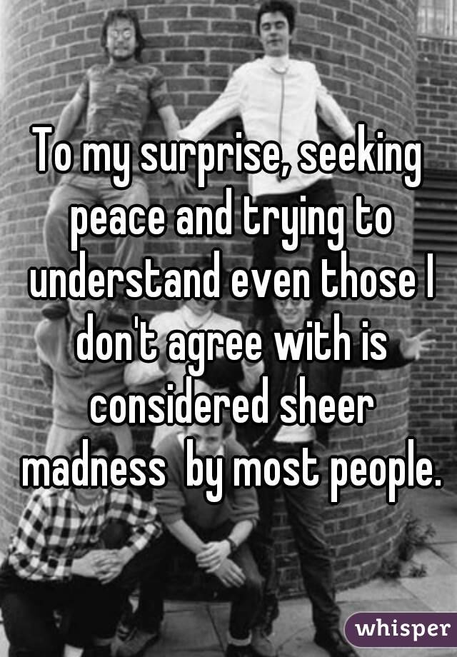 To my surprise, seeking peace and trying to understand even those I don't agree with is considered sheer madness  by most people.