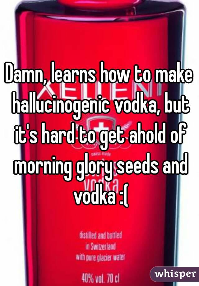 Damn, learns how to make hallucinogenic vodka, but it's hard to get ahold of morning glory seeds and vodka :(
