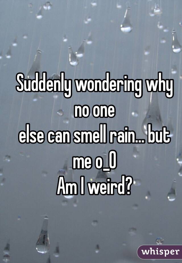 Suddenly wondering why no one
else can smell rain... but me o_O
Am I weird?