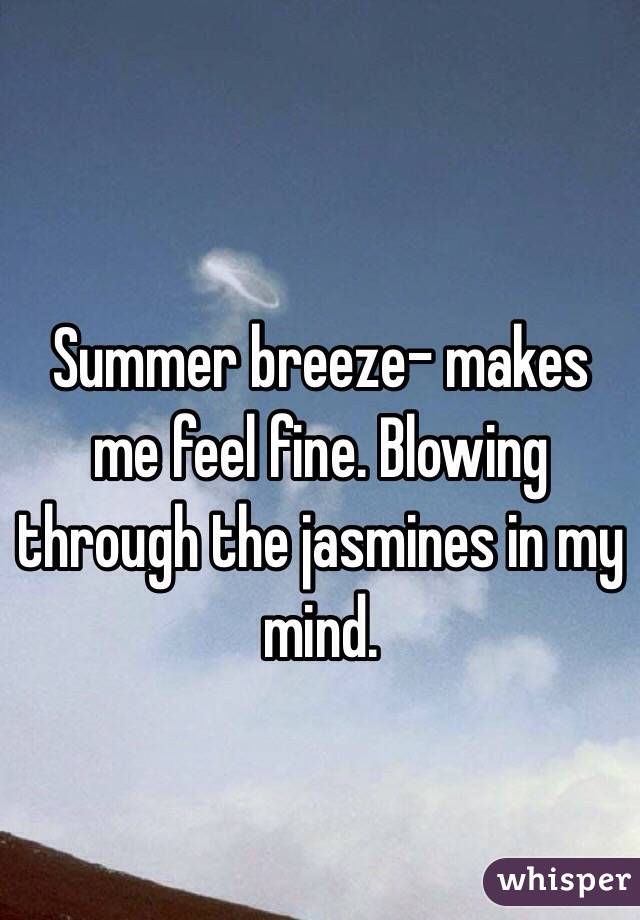
Summer breeze- makes me feel fine. Blowing through the jasmines in my mind.