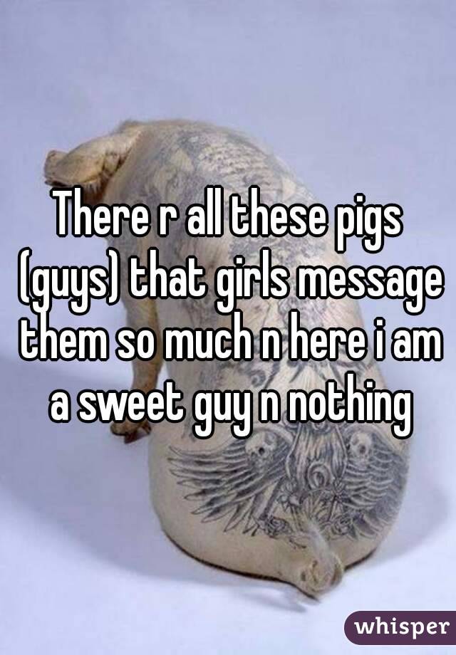 There r all these pigs (guys) that girls message them so much n here i am a sweet guy n nothing