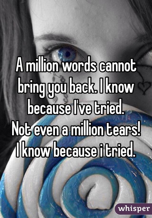 A million words cannot bring you back. I know because I've tried. 
Not even a million tears!
I know because i tried.