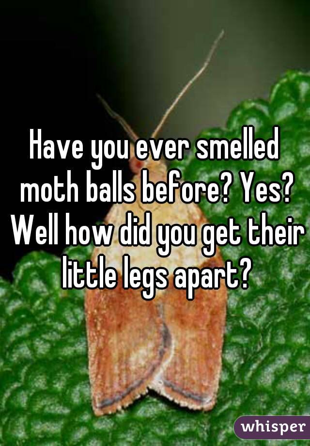 Have you ever smelled moth balls before? Yes? Well how did you get their little legs apart?