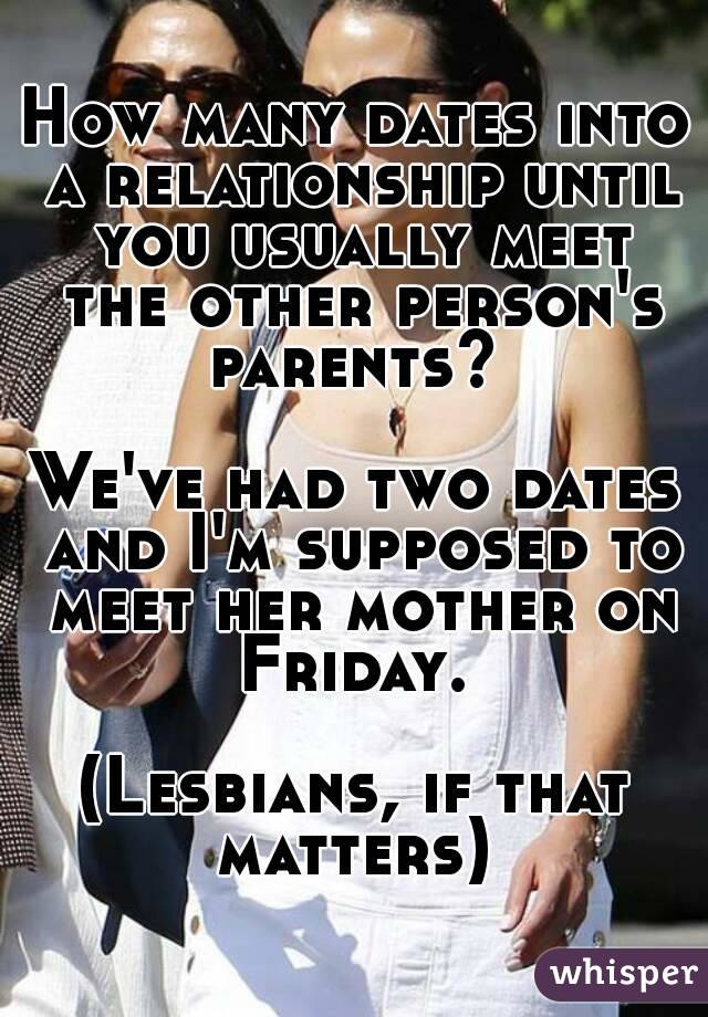 How many dates into a relationship until you usually meet the other person's parents? 

We've had two dates and I'm supposed to meet her mother on Friday. 

(Lesbians, if that matters) 