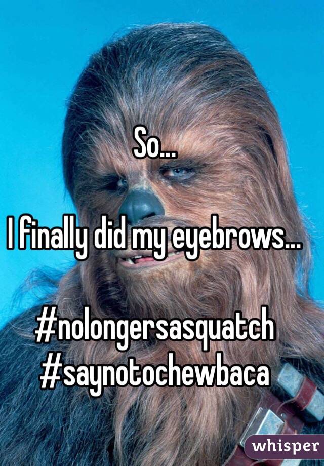 So...

I finally did my eyebrows...

#nolongersasquatch
#saynotochewbaca