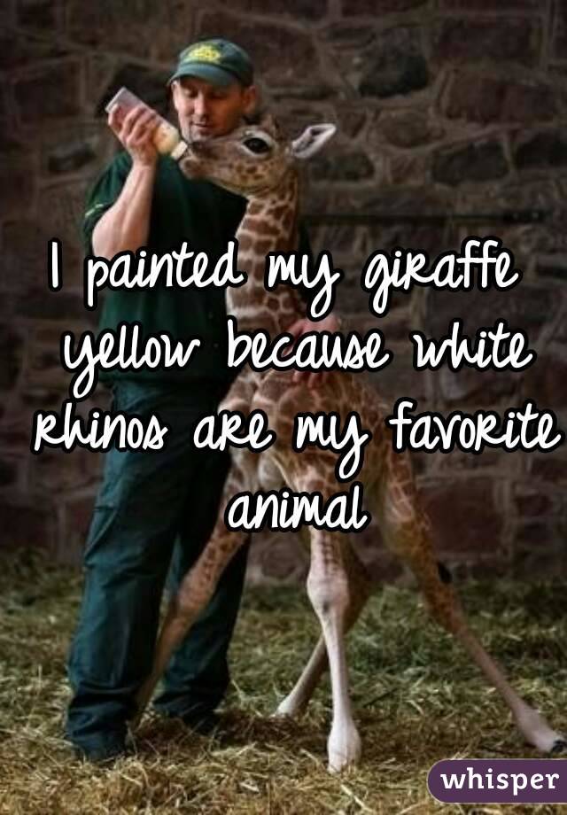 I painted my giraffe yellow because white rhinos are my favorite animal