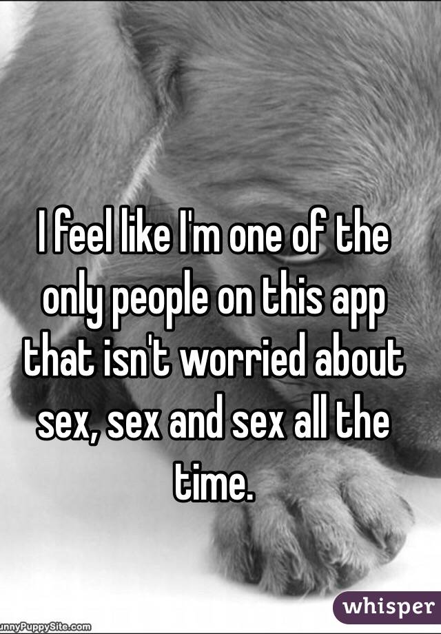 I feel like I'm one of the only people on this app that isn't worried about sex, sex and sex all the time.