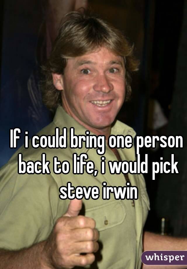 If i could bring one person back to life, i would pick steve irwin