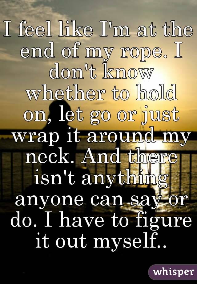 I feel like I'm at the end of my rope. I don't know whether to hold on, let go or just wrap it around my neck. And there isn't anything anyone can say or do. I have to figure it out myself..