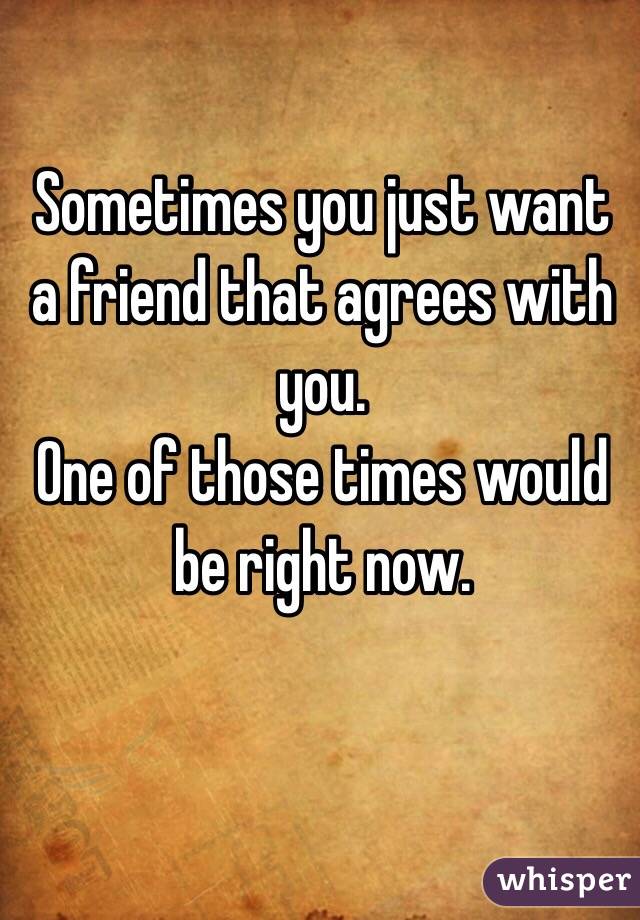 Sometimes you just want a friend that agrees with you. 
One of those times would be right now. 