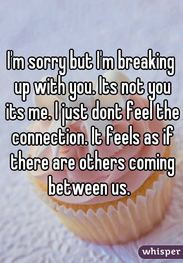 I'm sorry but I'm breaking up with you. Its not you its me. I just dont feel the connection. It feels as if there are others coming between us.  