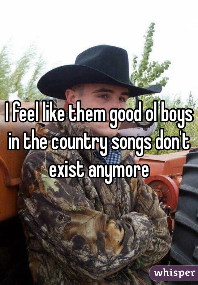 I feel like them good ol boys in the country songs don't exist anymore 