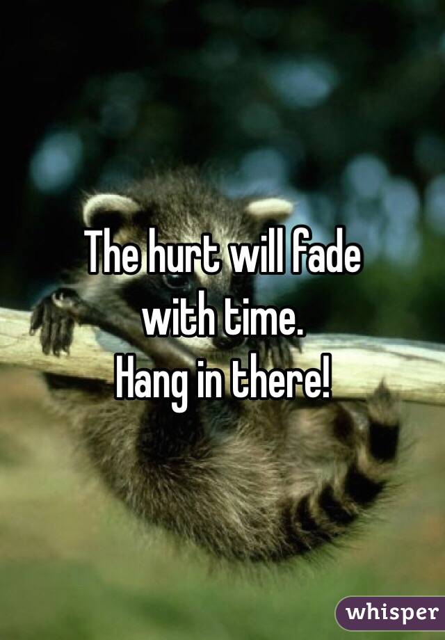The hurt will fade 
with time. 
Hang in there!