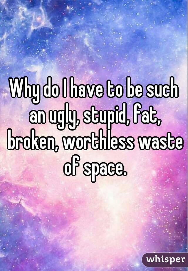 Why do I have to be such an ugly, stupid, fat, broken, worthless waste of space.