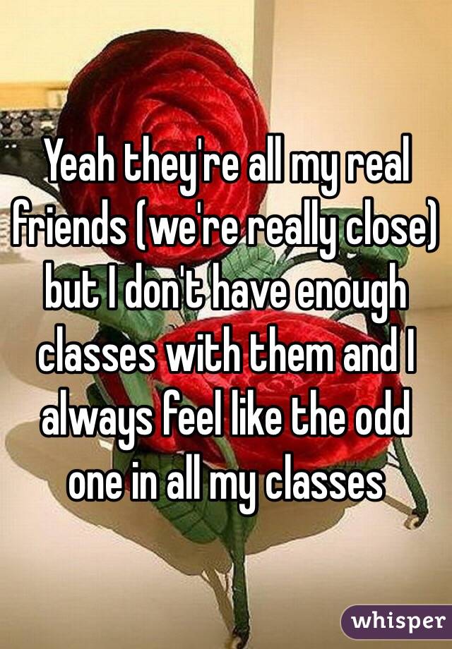 Yeah they're all my real friends (we're really close) but I don't have enough classes with them and I always feel like the odd one in all my classes