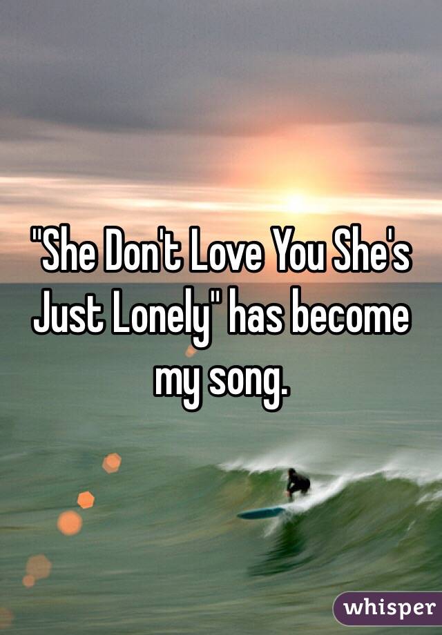 "She Don't Love You She's Just Lonely" has become my song. 