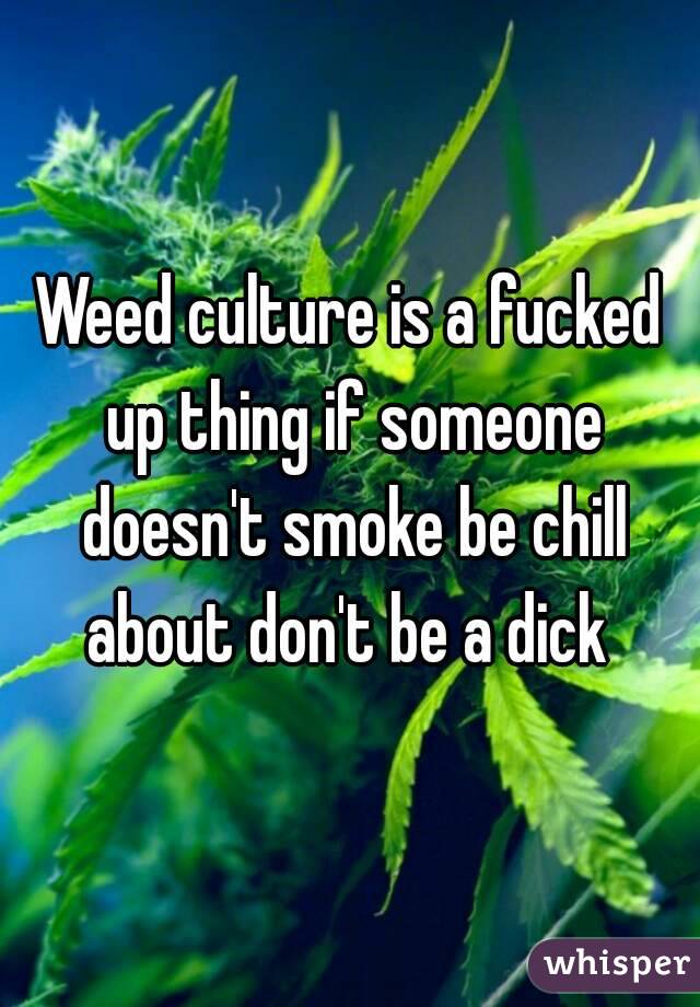 Weed culture is a fucked up thing if someone doesn't smoke be chill about don't be a dick 