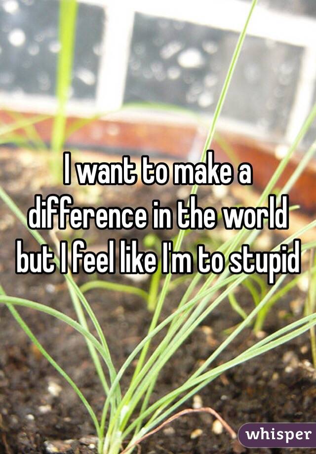 I want to make a difference in the world but I feel like I'm to stupid 