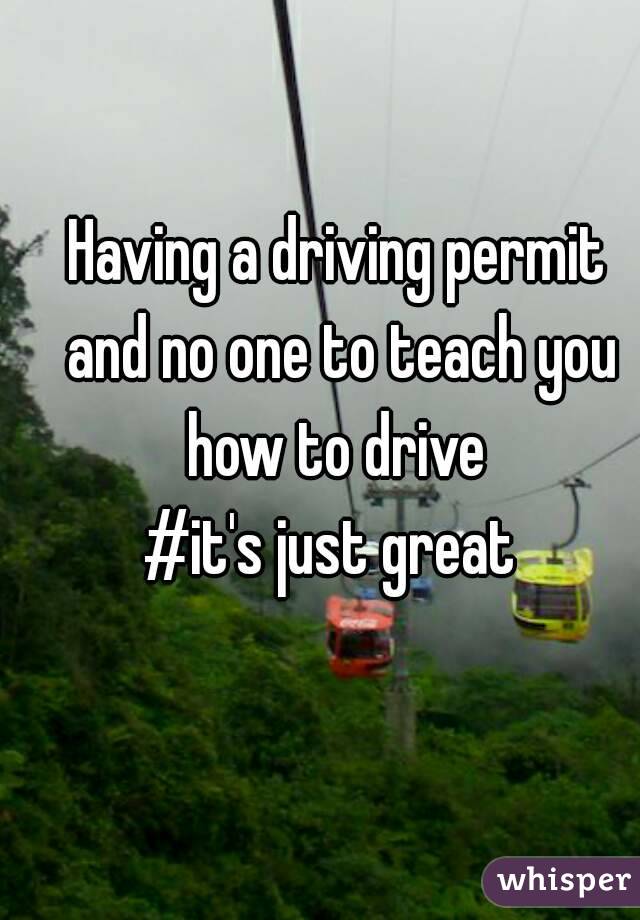 Having a driving permit and no one to teach you how to drive 
#it's just great 