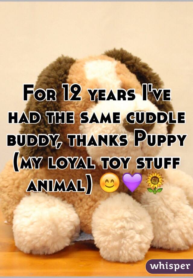 For 12 years I've had the same cuddle buddy, thanks Puppy (my loyal toy stuff animal) 😊💜🌻
