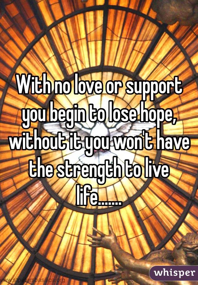 With no love or support you begin to lose hope, without it you won't have the strength to live life.......