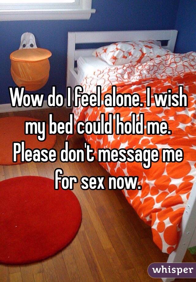 Wow do I feel alone. I wish my bed could hold me. Please don't message me for sex now. 