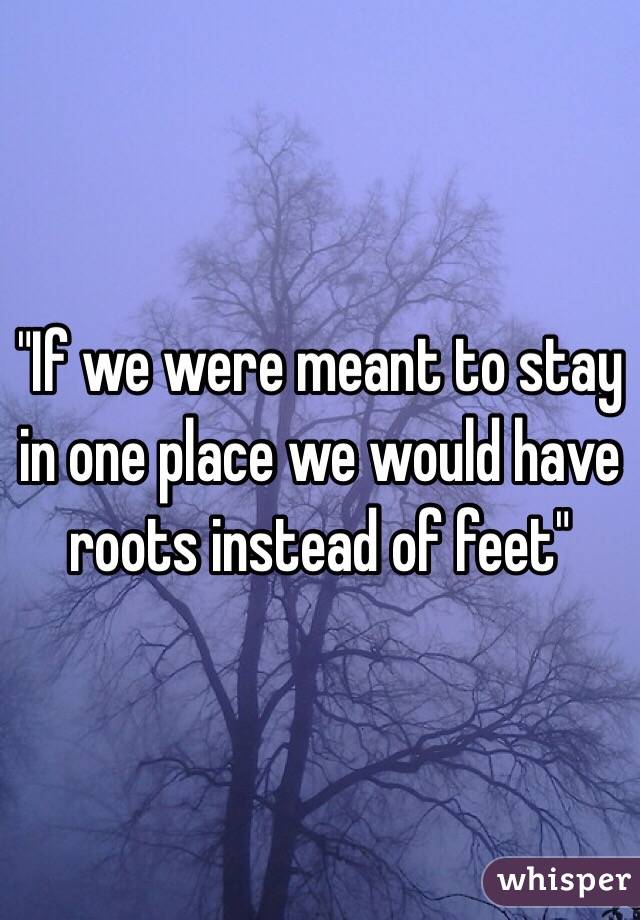 "If we were meant to stay in one place we would have roots instead of feet" 