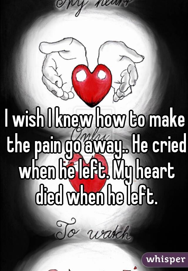 I wish I knew how to make the pain go away.. He cried when he left. My heart died when he left.