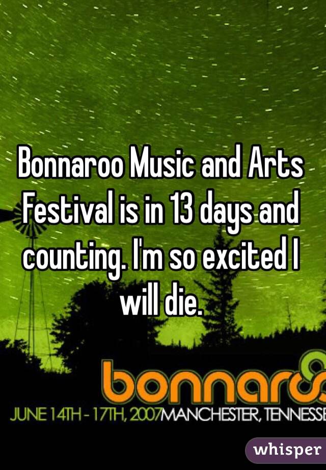 Bonnaroo Music and Arts Festival is in 13 days and counting. I'm so excited I will die.