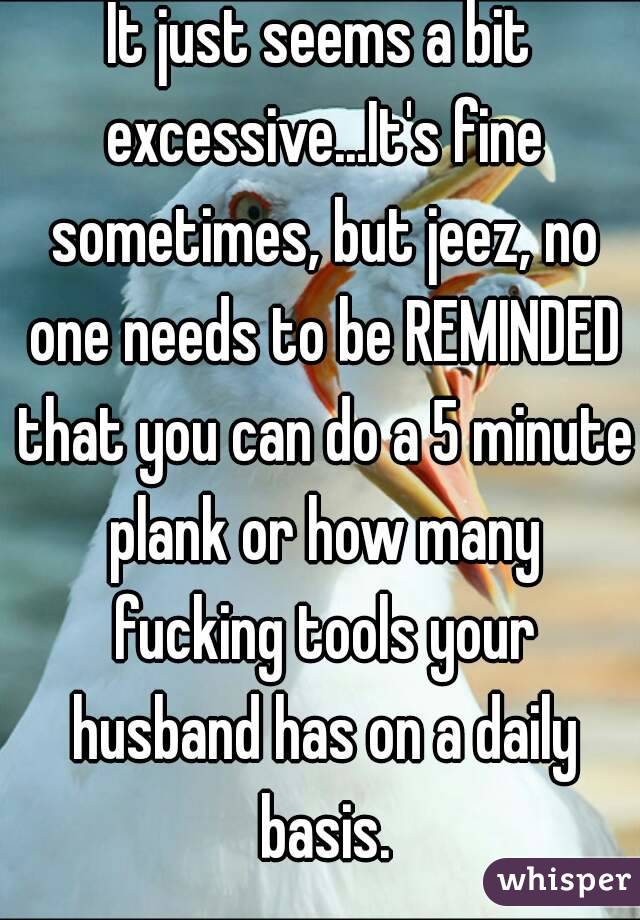It just seems a bit excessive...It's fine sometimes, but jeez, no one needs to be REMINDED that you can do a 5 minute plank or how many fucking tools your husband has on a daily basis.
