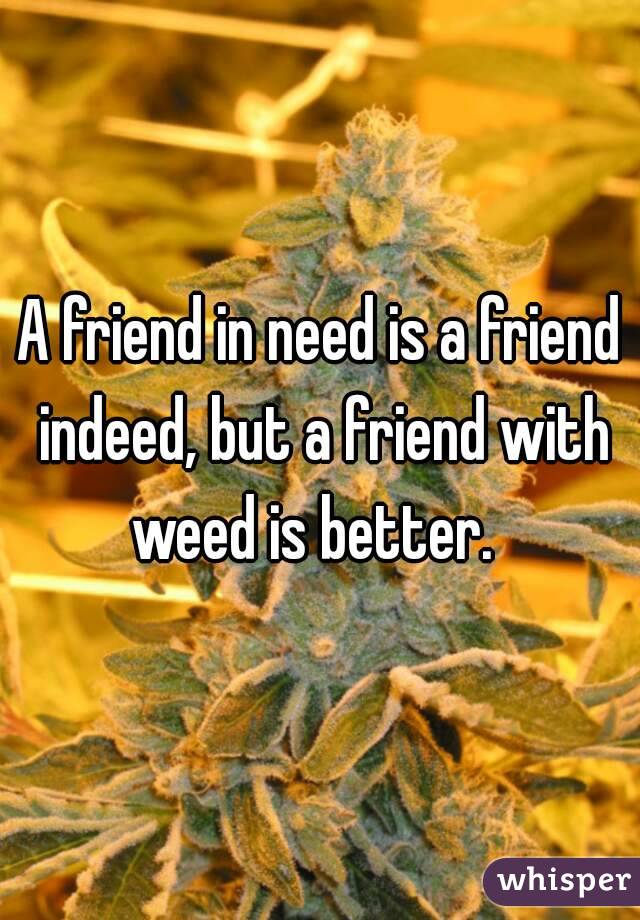 A friend in need is a friend indeed, but a friend with weed is better.  