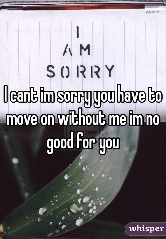 I cant im sorry you have to move on without me im no good for you 