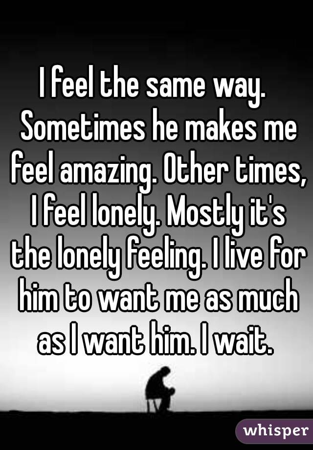 I feel the same way.  Sometimes he makes me feel amazing. Other times, I feel lonely. Mostly it's the lonely feeling. I live for him to want me as much as I want him. I wait. 