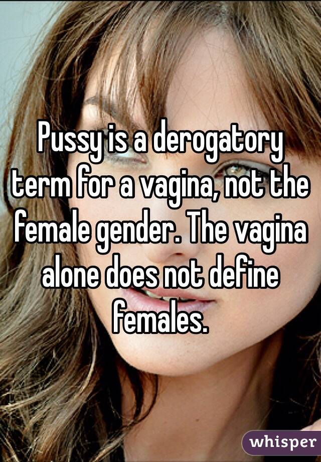 Pussy is a derogatory term for a vagina, not the female gender. The vagina alone does not define females.