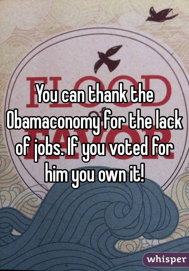You can thank the Obamaconomy for the lack of jobs. If you voted for him you own it!