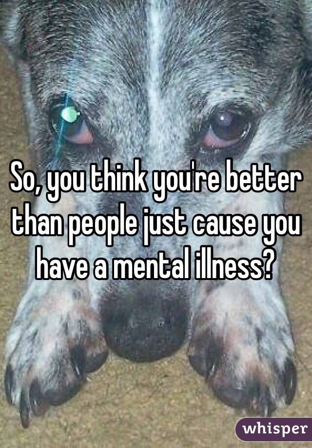 So, you think you're better than people just cause you have a mental illness? 