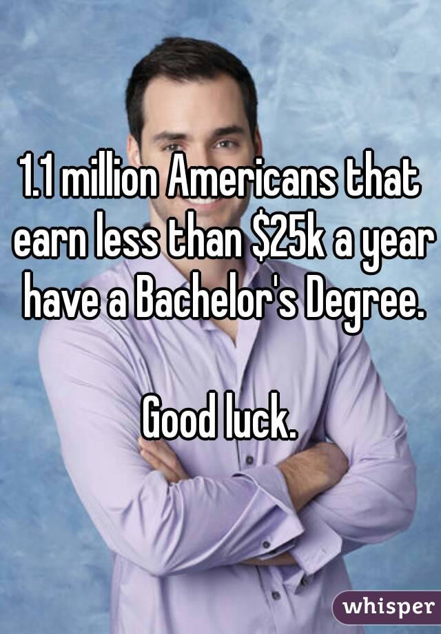 1.1 million Americans that earn less than $25k a year have a Bachelor's Degree.

Good luck.