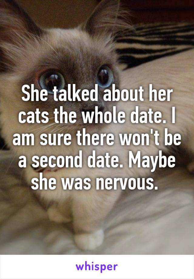 She talked about her cats the whole date. I am sure there won't be a second date. Maybe she was nervous. 