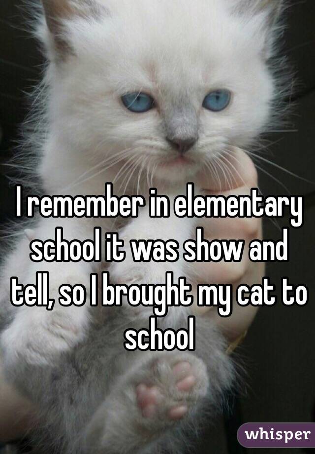 I remember in elementary school it was show and tell, so I brought my cat to school 