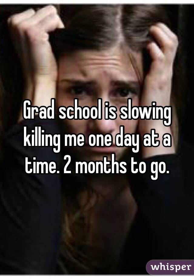 Grad school is slowing killing me one day at a time. 2 months to go.