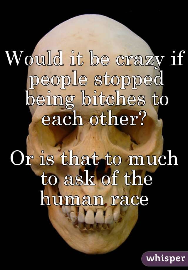 Would it be crazy if people stopped being bitches to each other? 

Or is that to much to ask of the human race 