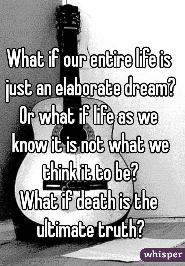 What if our entire life is just an elaborate dream?
Or what if life as we know it is not what we think it to be?
What if death is the ultimate truth?