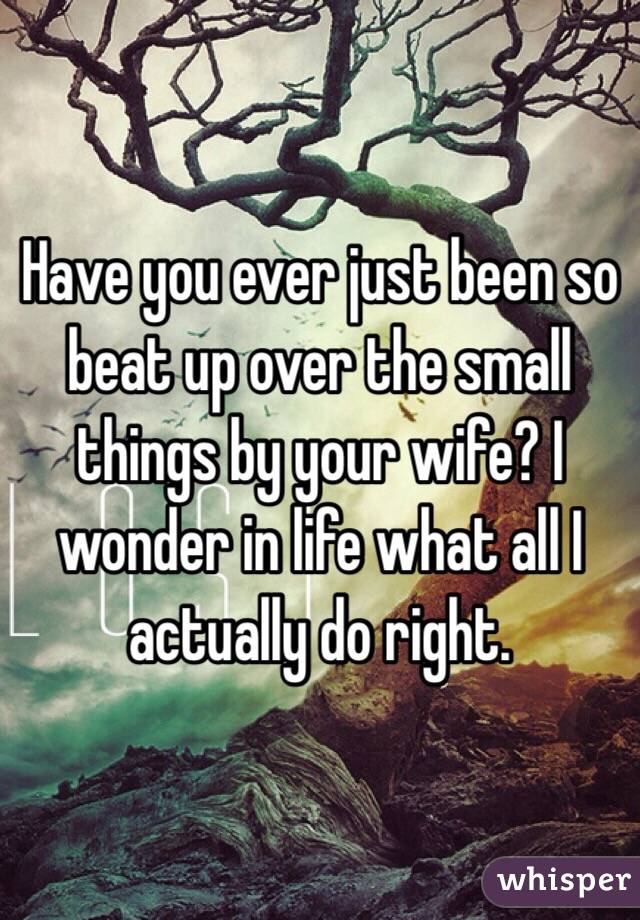 Have you ever just been so beat up over the small things by your wife? I wonder in life what all I actually do right. 