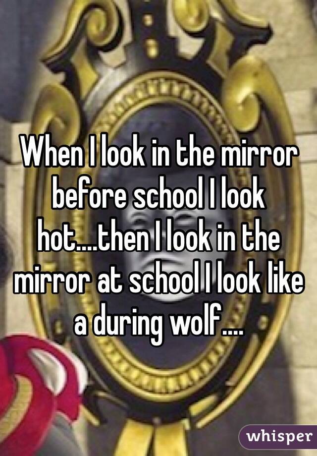 When I look in the mirror before school I look hot....then I look in the mirror at school I look like a during wolf....