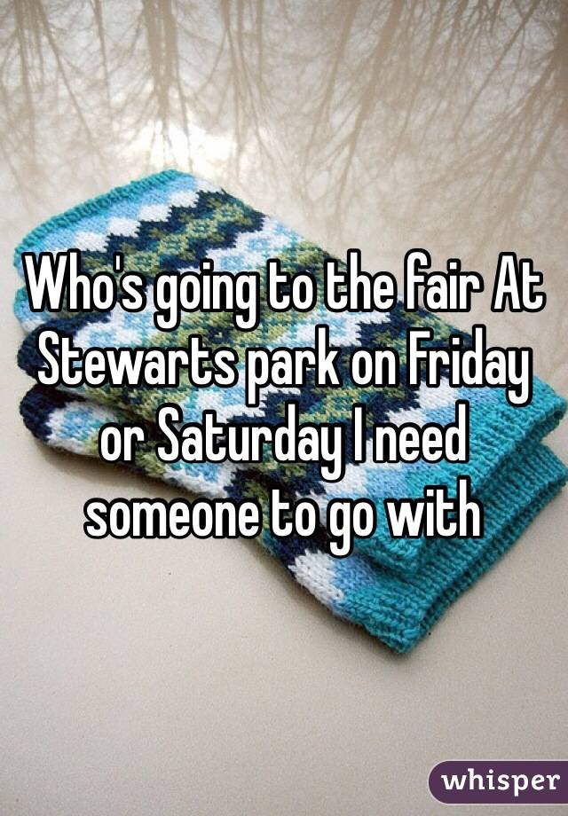 Who's going to the fair At Stewarts park on Friday or Saturday I need someone to go with 