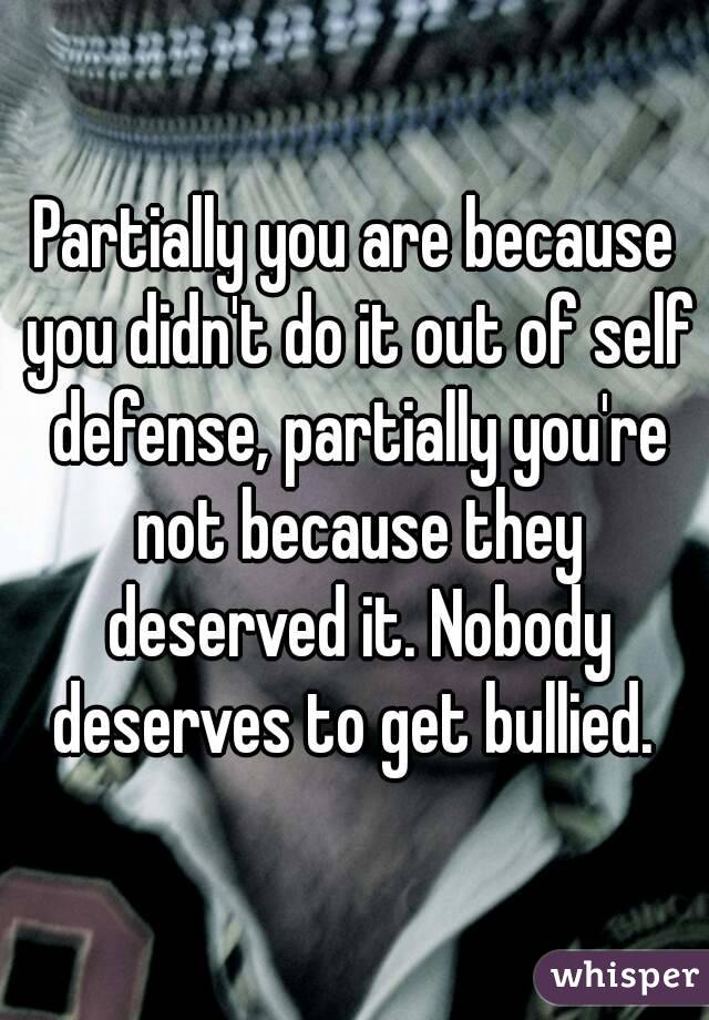 Partially you are because you didn't do it out of self defense, partially you're not because they deserved it. Nobody deserves to get bullied. 