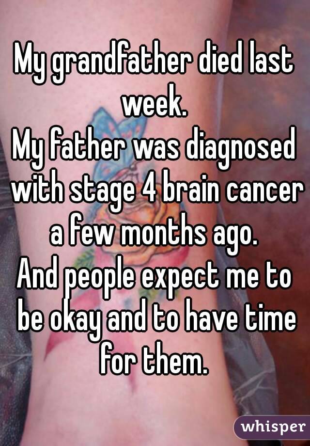 My grandfather died last week. 
My father was diagnosed with stage 4 brain cancer a few months ago. 
And people expect me to be okay and to have time for them. 