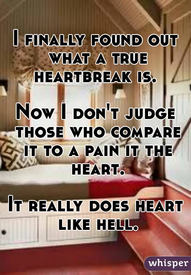 I finally found out what a true heartbreak is. 

Now I don't judge those who compare it to a pain it the heart.

It really does heart like hell.