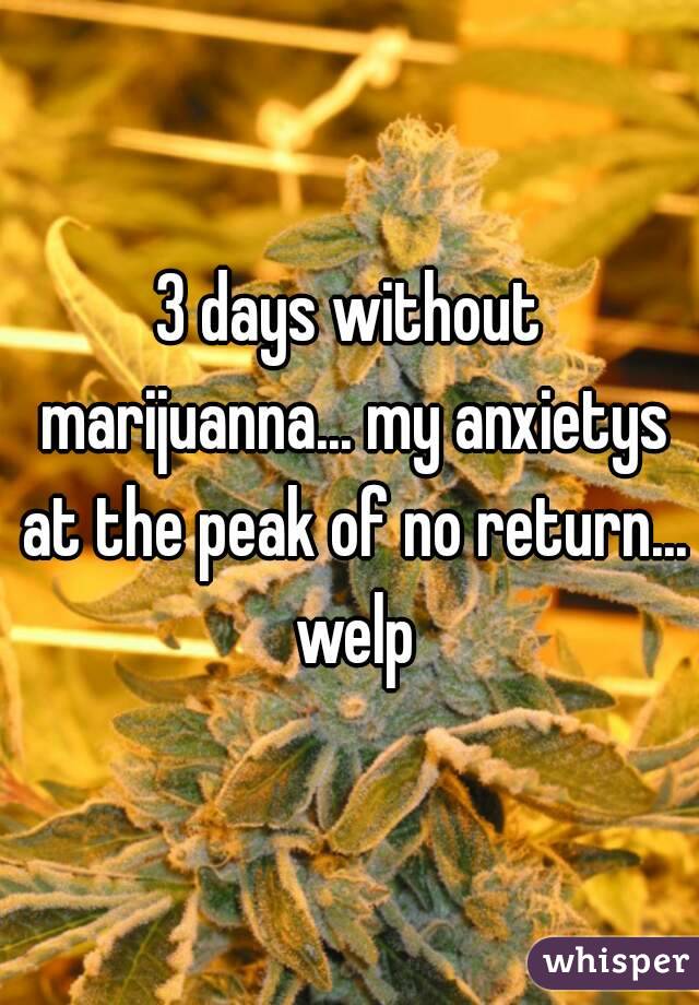 3 days without marijuanna... my anxietys at the peak of no return... welp
