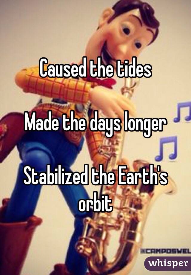 Caused the tides

Made the days longer

Stabilized the Earth's orbit